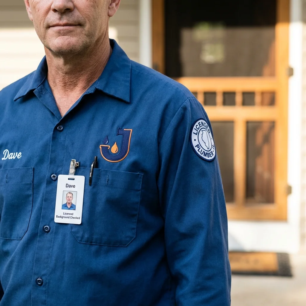 Licensed plumber showing ID badge in Burtonsville, MD