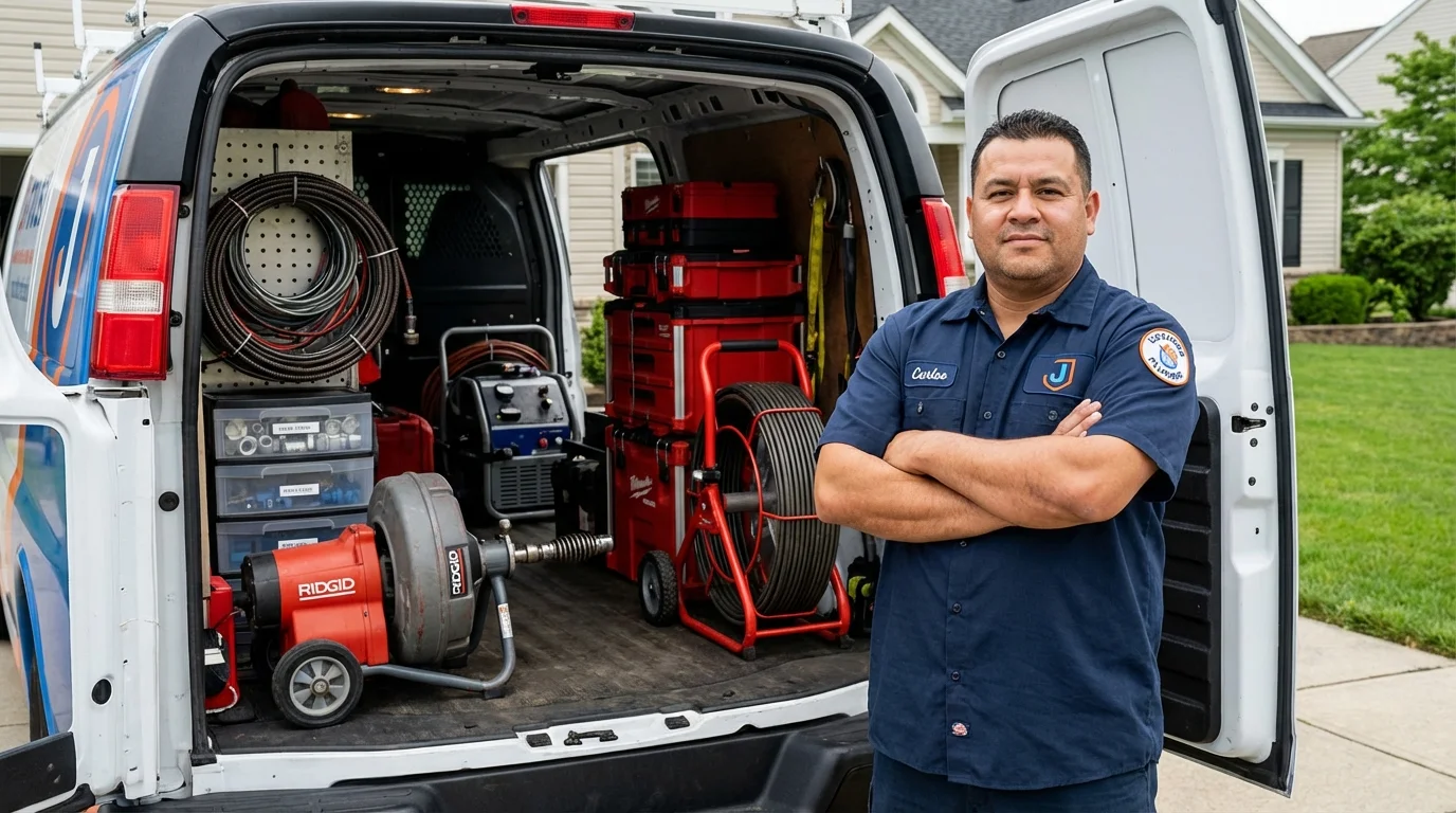 Professional drain cleaning equipment and Johns Plumbing LLC plumber in Burtonsville