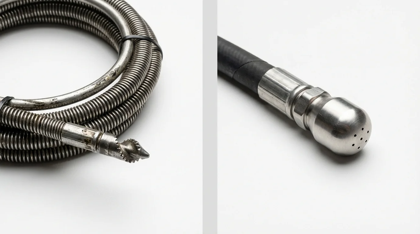 Drain snake cable and hydro jetting nozzle used for drain cleaning in Burtonsville, MD